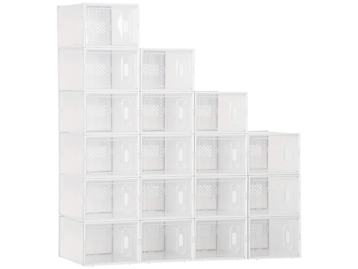 Zapatero Rectangular De Plástico Pp, 18 Cajas De 25x35x19 Cm Para Zapatos De Hasta La Talla 43 Eu, Ropa Y Libros.