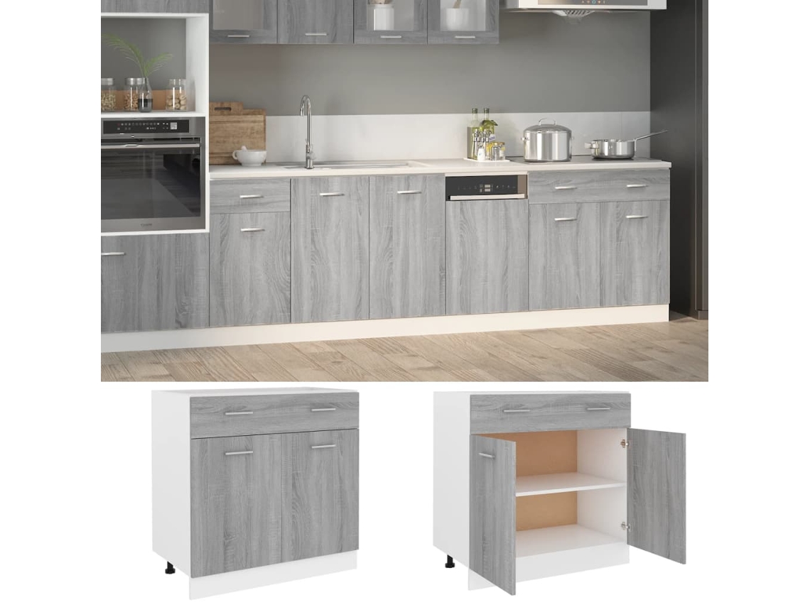 Mueble bajo de cocina Lyon gris con cajones HARLANV1