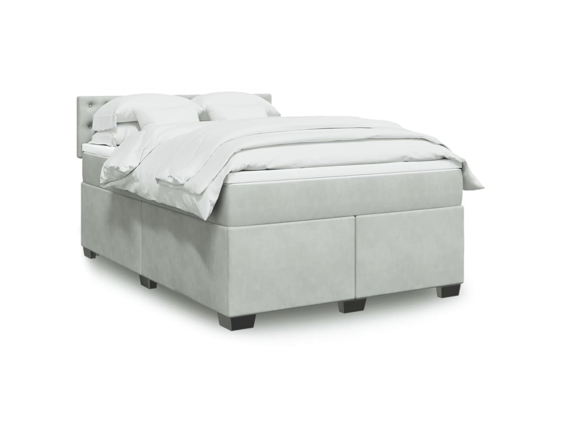 Cama Box Spring Con Colchón Terciopelo Gris Claro 160x200 Cm