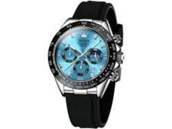 Reloj Deportivo para Hombre de Cuarzo con Correa de Silicona Negra Cronógrafo Luminoso Impermeable Fase Lunar Azul