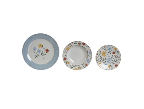 Vajilla DKD HOME DECOR Floral Porcelana Azul Blanco 27 x 27 x 3 cm 18 Piezas
