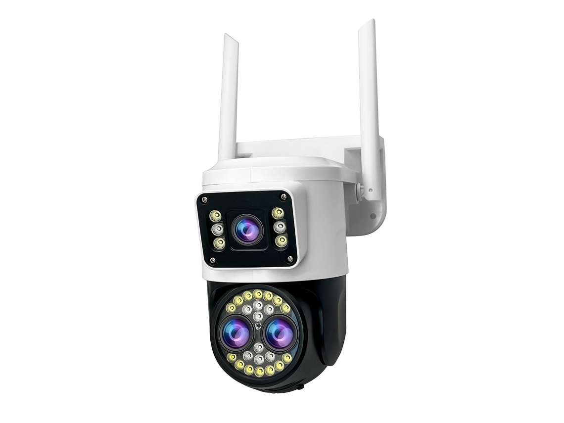 Cámara de seguridad inteligente inalámbrica para uso en interiores y exteriores.
