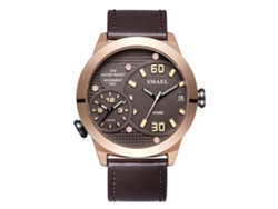 Reloj Hombre De Cuero Impermeable Con Cuarzo, Doble Movimiento Y Calendario Oro