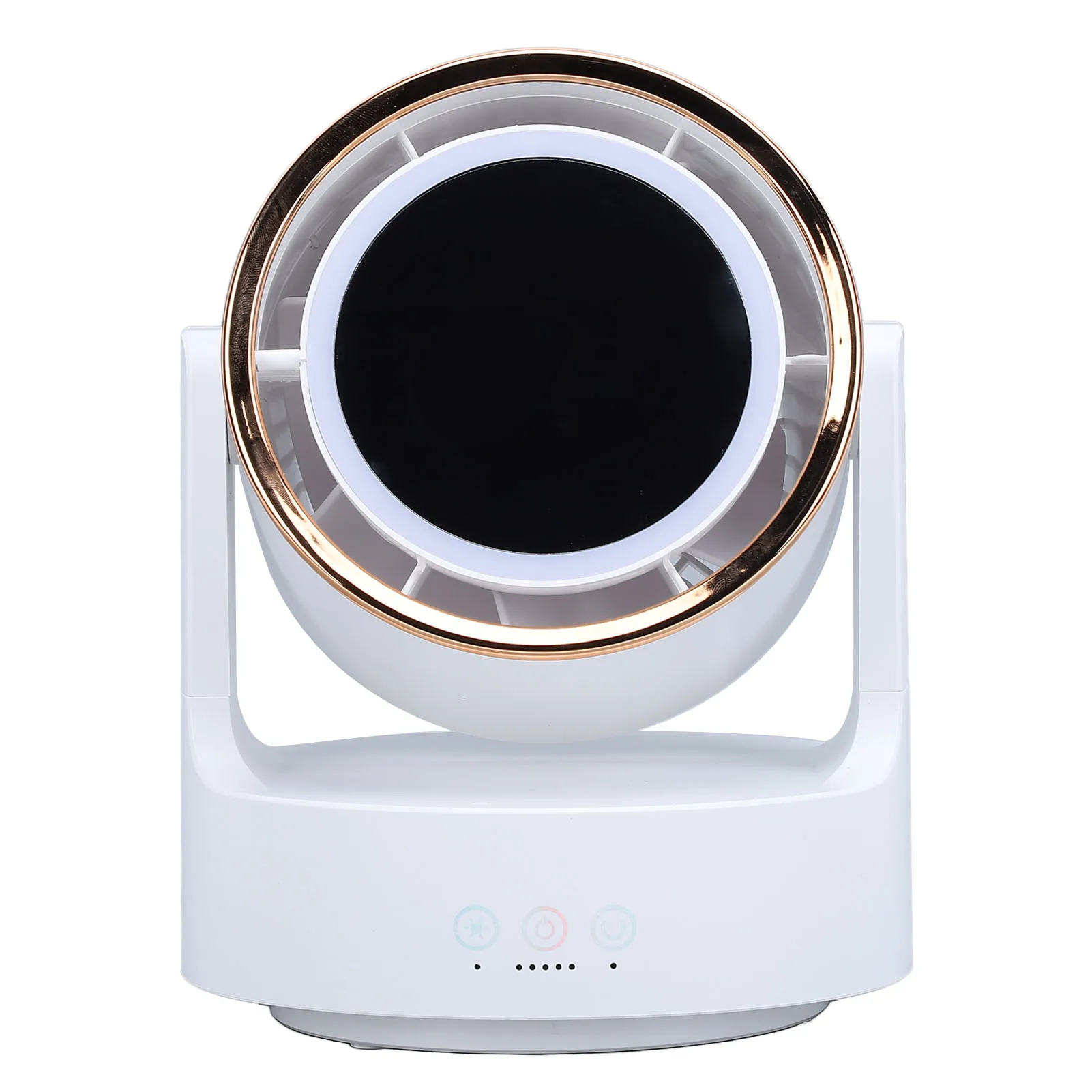Ventilador De Sobremesa Multifuncional, Silencioso, Recargable Y Sin Aspas, De Color Blanco, Con Iluminación Integrada Y Acabado De Espejo.