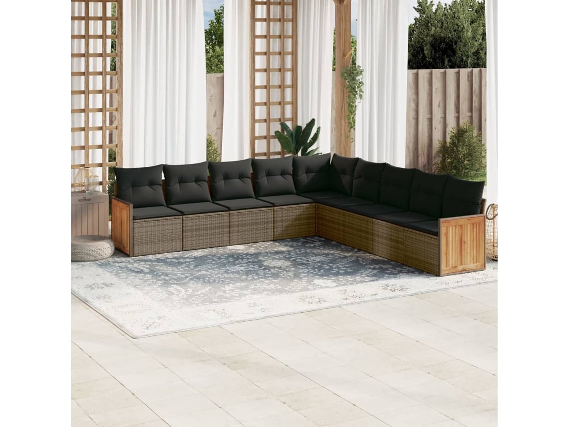 Pcs Conjunto Sofás P/ Jardim Com Almofadões Vime Pe Cinzento Dkd Home Decor