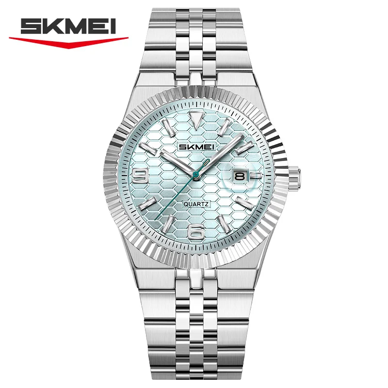 Reloj De Cuarzo De Lujo Para Hombre (plateado Y Azul) Resistente Al Agua, De Acero Inoxidable, Con Indicador De Fecha.