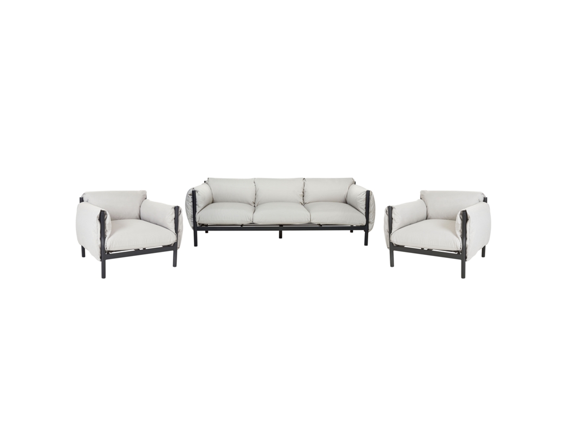 Sofá 3 plazas con 2 sillones de metal gris claro/negro BELIANI Esperia
