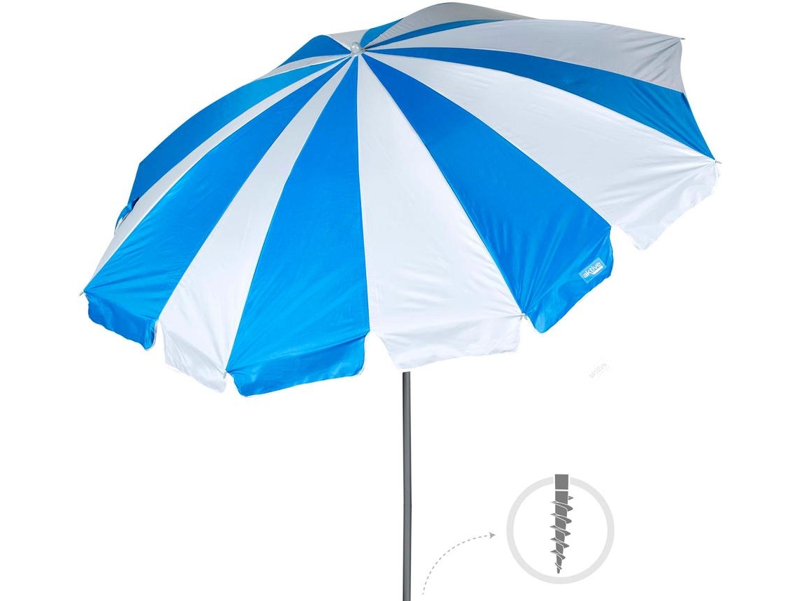 Aktive Sombrilla playa 8 varillas 220 cm azul y blanco con espiral de anclaje