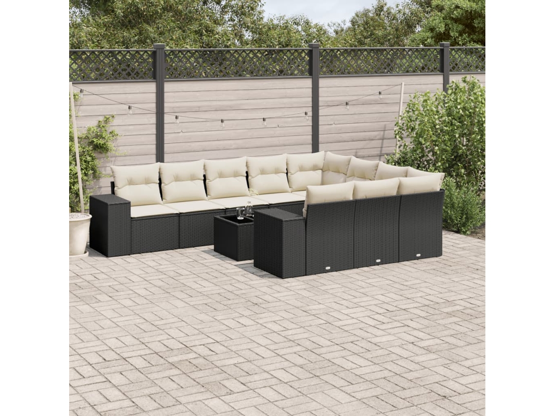 Conjunto de sofás de jardín de 11 piezas DKD Home Decor con cojines de mimbre negros