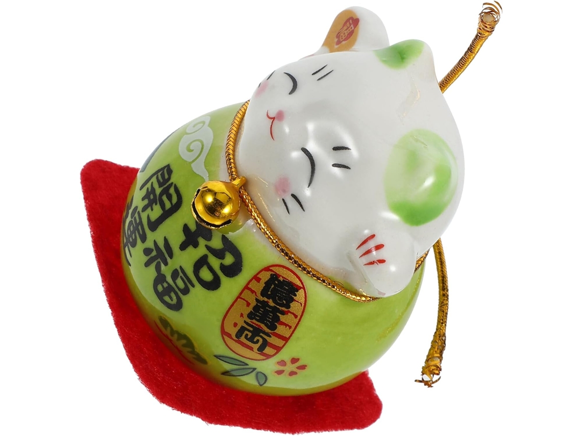 Figura decorativa de Maneki, cerámica japonesa, verde, adorno, decoración de oficina, diseño de interiores, regalo, GOKOCO