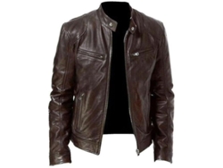 2026-chaqueta De Cuero Falso Para Hombre Moto Biker Manga Larga Cremallera Cuello Alto Casual