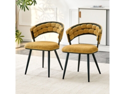 Par De Sillas De Comedor De Terciopelo Amarillo Con Estructura De Metal Negro.