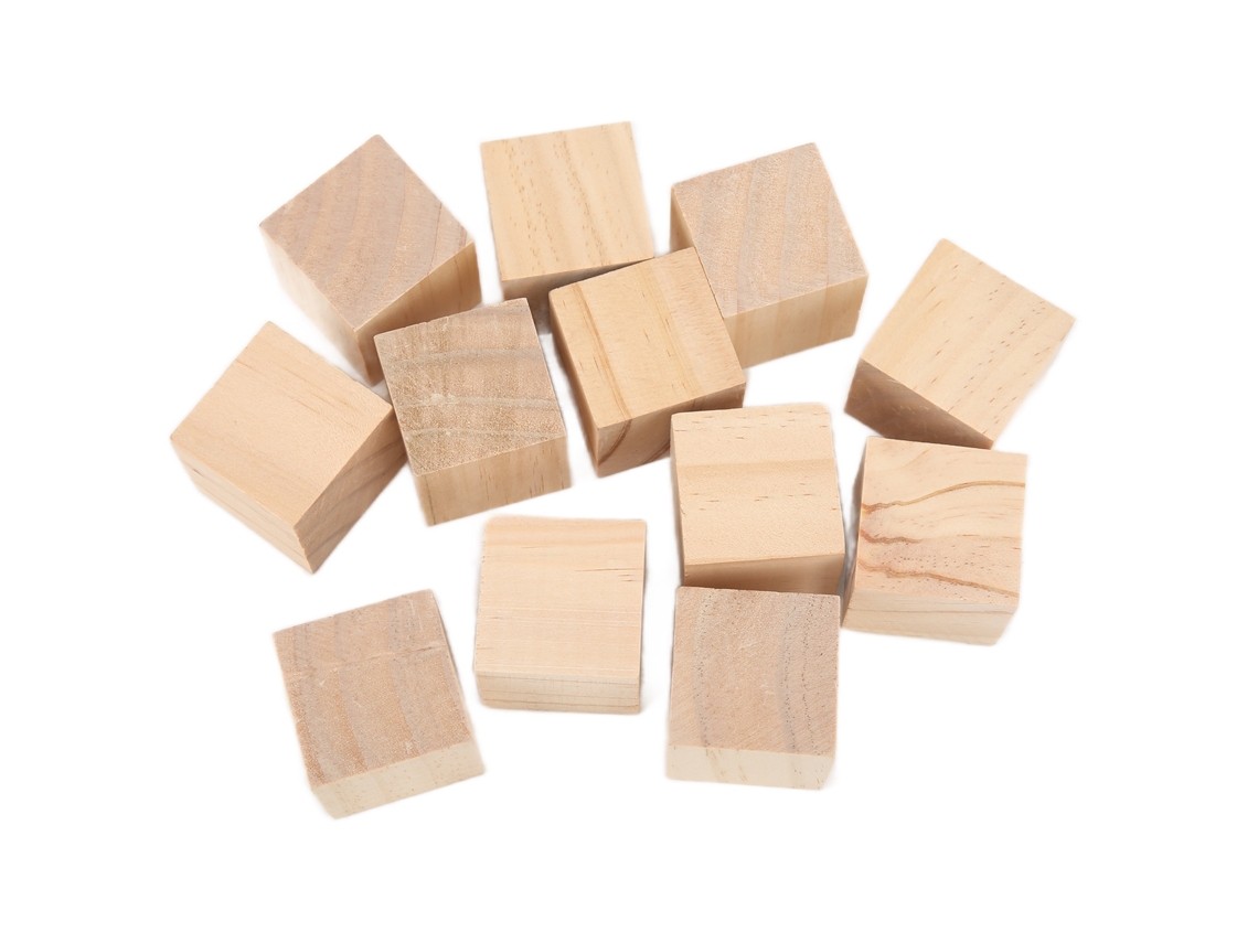 12 Bloques De Madera Sin Acabado, Pequeños Cubos De Madera Natural Para Manualidades Y Decoración.