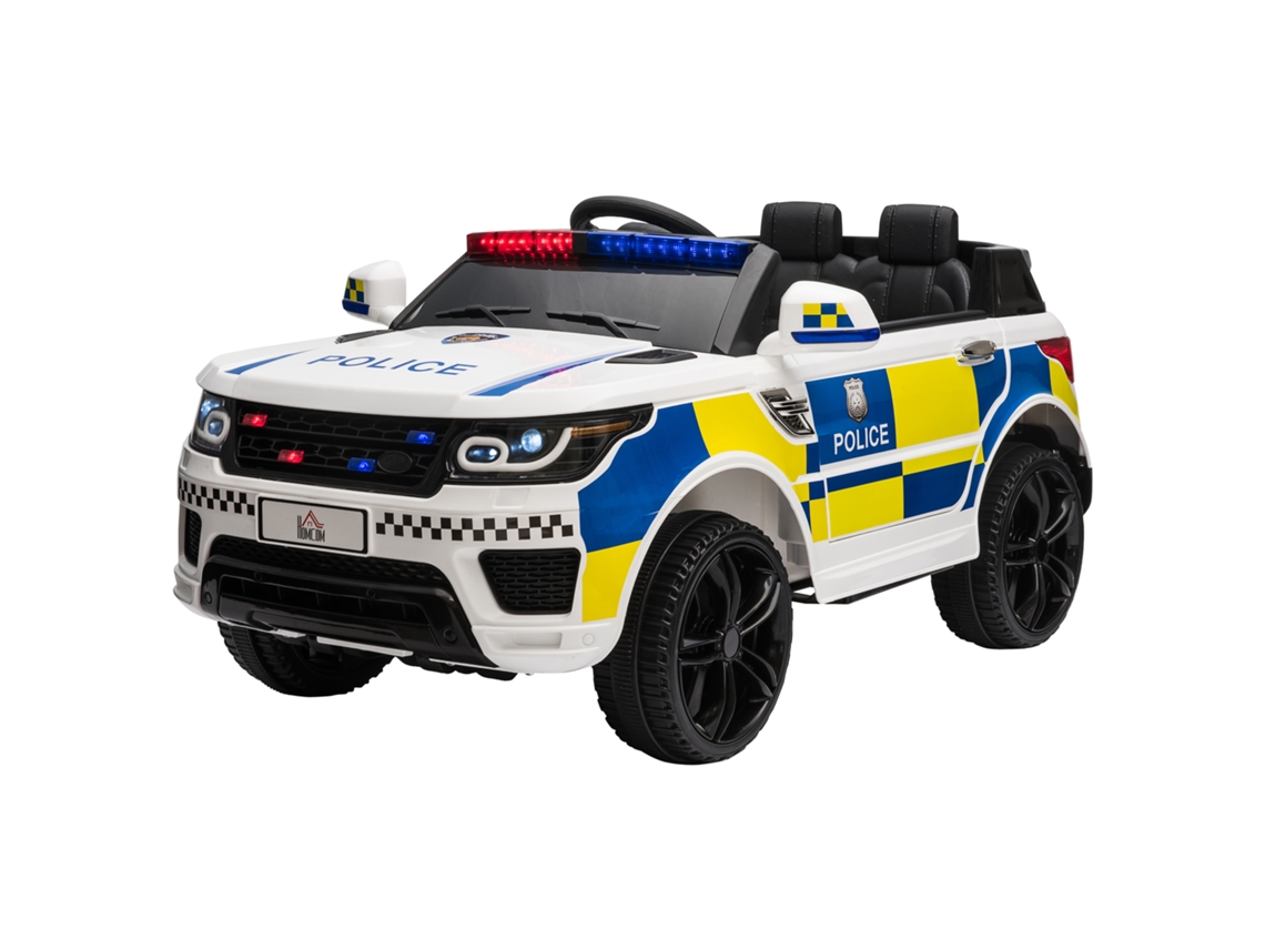 Coche De Policía Eléctrico Infantil, 12v, Control Bluetooth, Sirena, Blanco.