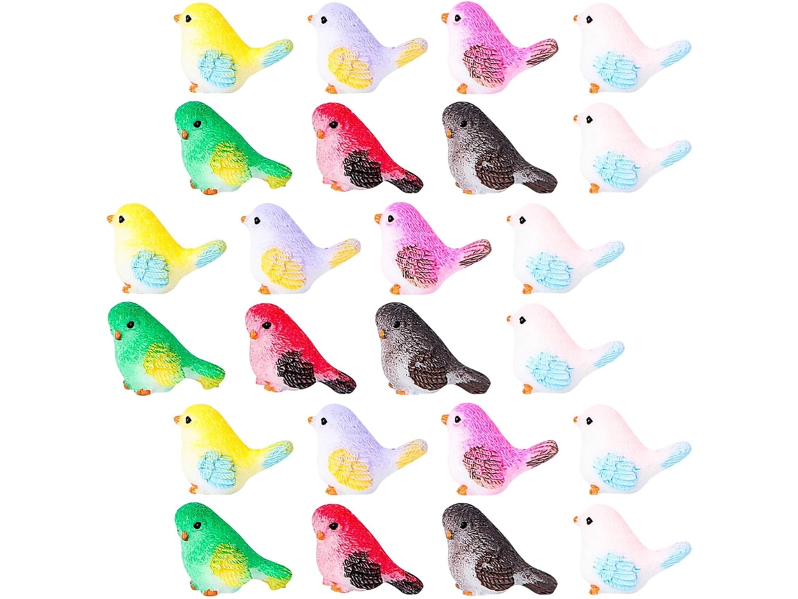 Encantador Conjunto De 24 Figuras De Pájaros Estilo Dibujos Animados En Miniatura, Ideales Para El Mantenimiento.