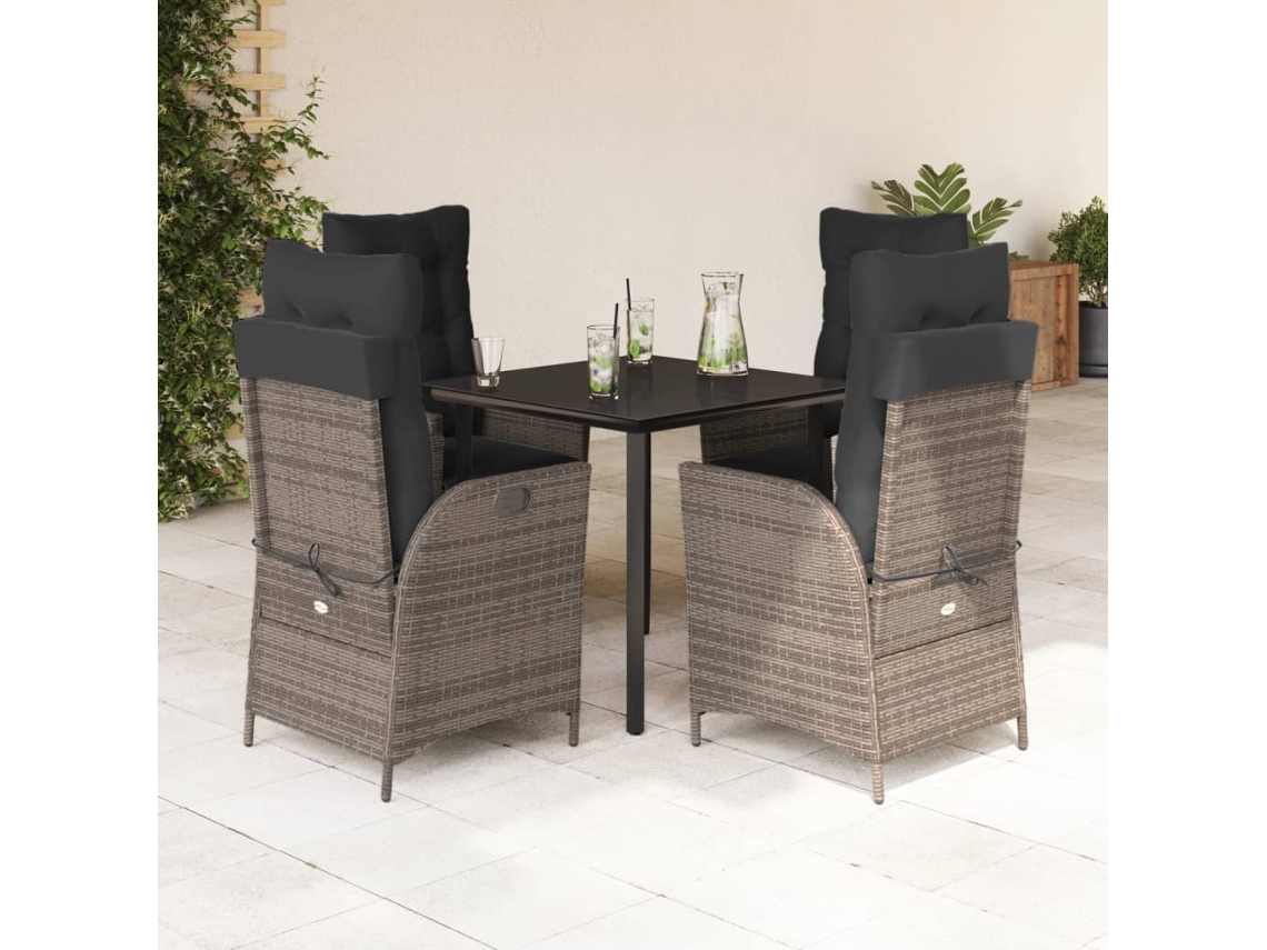 Conjunto de comedor de jardín DKD Home Decor de 5 piezas con cojines, ratán gris