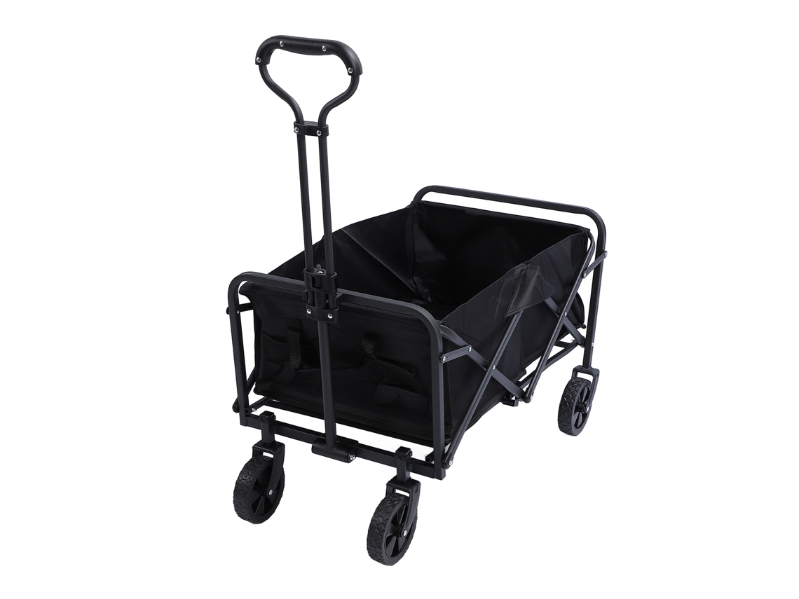 Carrito plegable de 5" con ruedas, capacidad de 80 kg, compacto, resistente y duradero para compras deportivas y camping, color negro