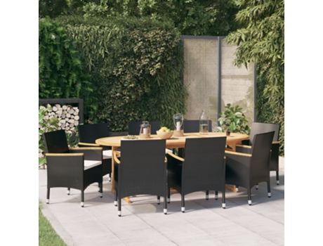 Conjunto 9 de comedor de jardín VIDAXL con cojines negro
