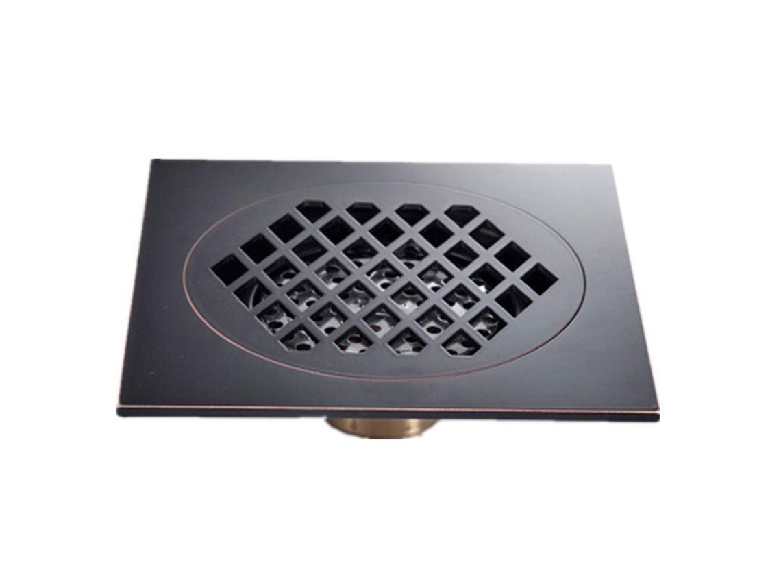Desagüe de suelo de latón de 15x15 cm para baño con doble filtro y grifo antiobstrucción extraíble.