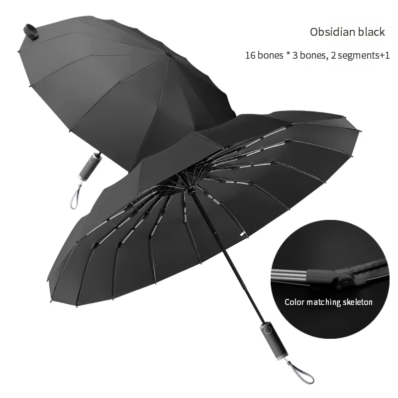 (negro Obsidiana 16k) Paraguas Grande Automático De 16 Varillas, Paraguas De Doble Uso.