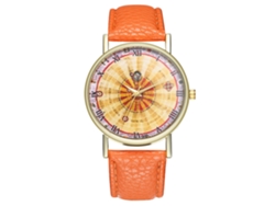 Reloj De Cuarzo Unisex Con Correa De Cuero Pu Dial Numeros Romanos Naranja Zhoulianfa