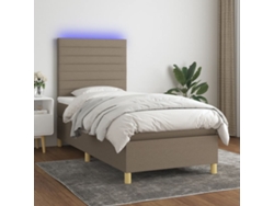 Cama Box Spring Colchón Y Luces Led Tela Gris Taupe 90x190 Cm