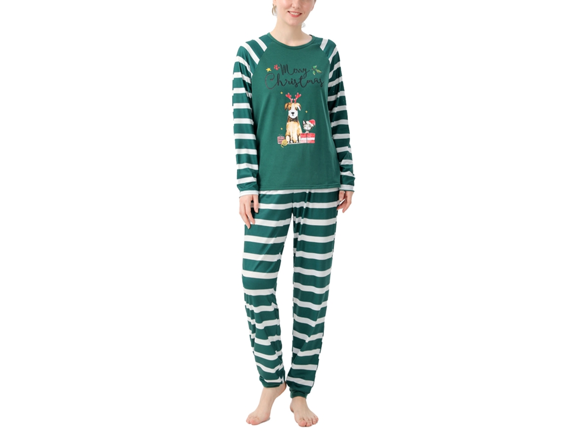 Pijama navideño Rebe para toda la familia, con estampado de dibujos animados y rayas, manga larga, talla S.