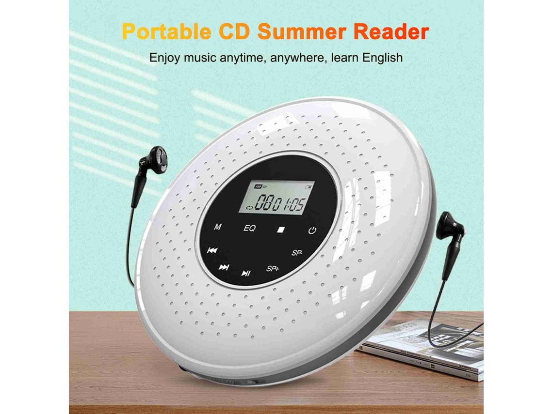 Reproductor De Cd Portátil Con Conector Para Auriculares Con Cable De 3,5 Mm, Compatible Con Tarjeta Tf, Pantalla Lcd, Botones Táctiles Y Función De Repetición Ab.