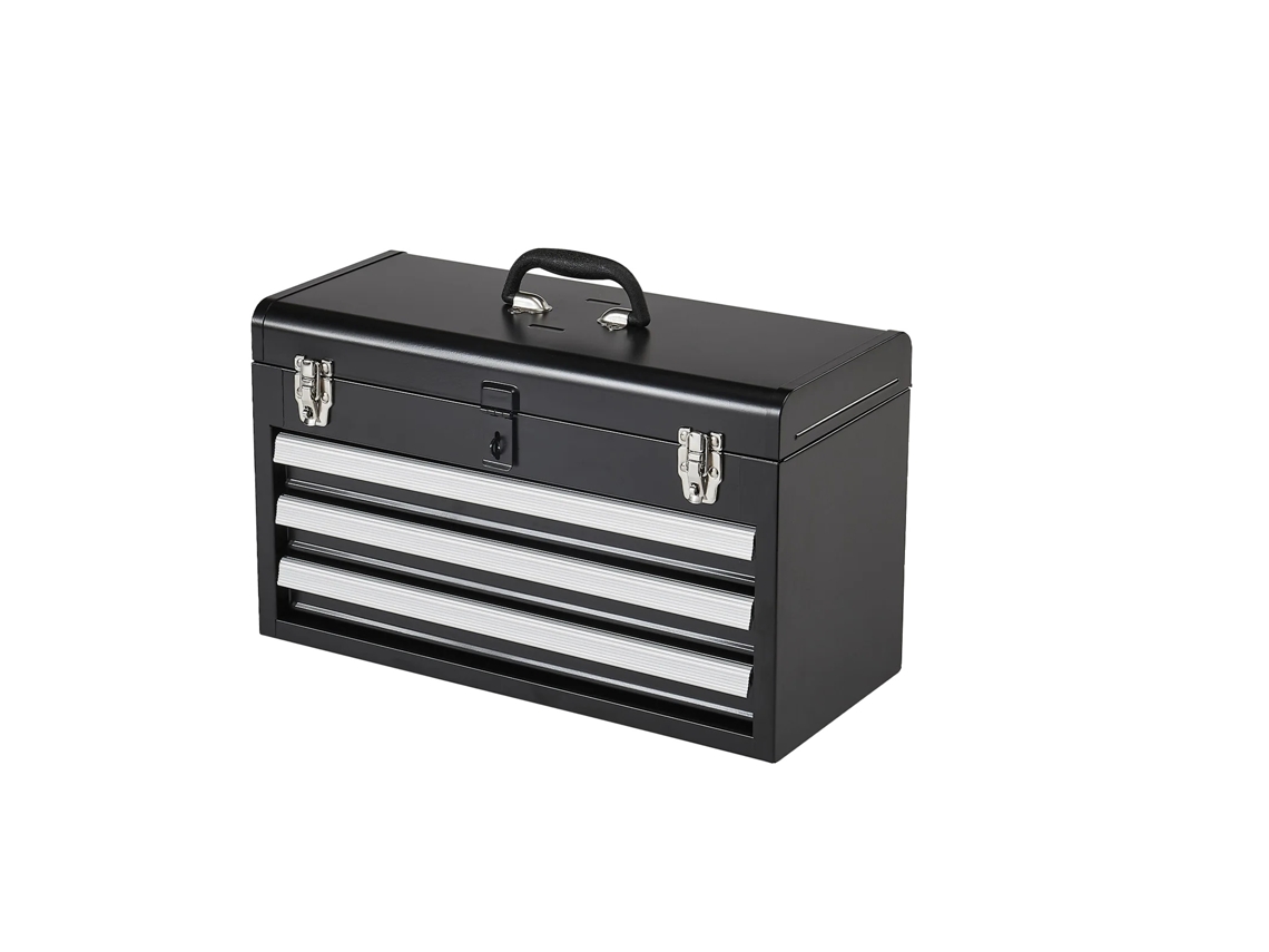 Caja de herramientas de metal, gran espacio de almacenamiento, cierre automático, color negro