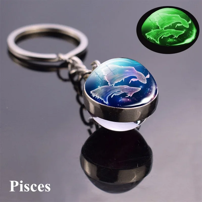(piscis) Llavero Con Bola De Cristal Brillante De Doble Cara Con Los 12 Signos Del Zodiaco