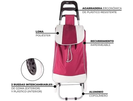 Carro de la Compra Ligero, Capacidad de Carga 42 litros, Bolsillo Frontal con Cremallera, 35x25x94cm, Grande (Rojo) COSHANO