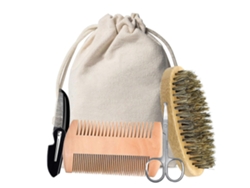 Set moderno para perfilar la barba masculina: tijeras, peine de dientes finos, peine plegable y accesorios para el cuidado del vello facial. Tienda Jinyubo