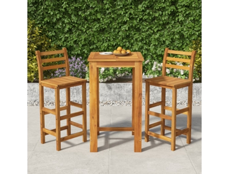 Conjunto 3 Mesa y taburetes altos de jardín VIDAXL madera maciza acacia