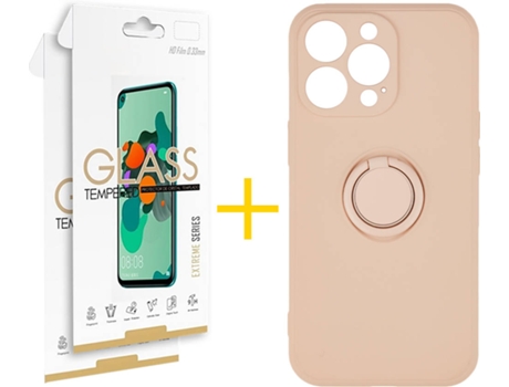 Carcasa + 2 Protectores de Vidrio iPhone 13 Pro Max SKYHE Gel O-Ring Rosa