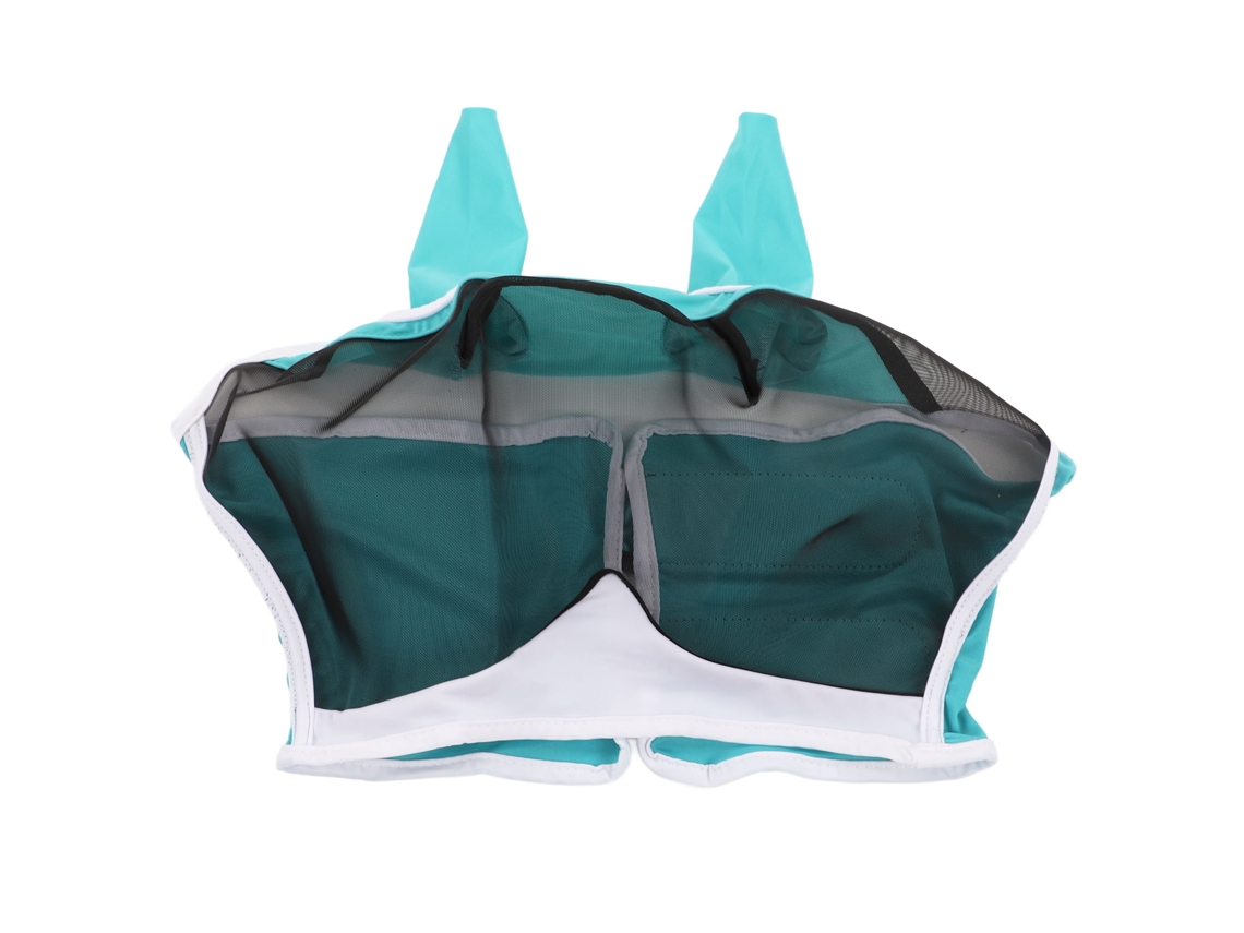 Máscara Antiinsectos Para Caballos Con Orejeras Desmontables, Protección Uv De Malla, Elástica, Azul Verdoso S