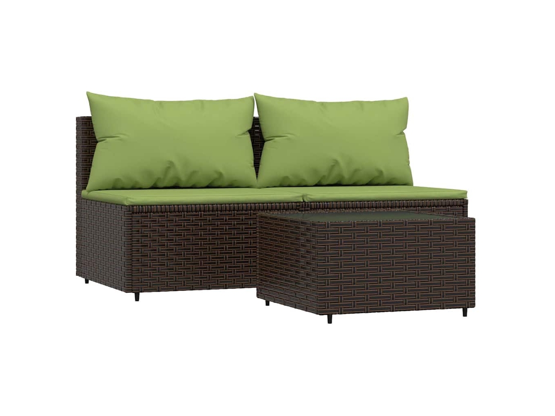 Maison Exclusive - Set Muebles De Jardín 3 Piezas Y Cojines Ratán Sintético Marrón