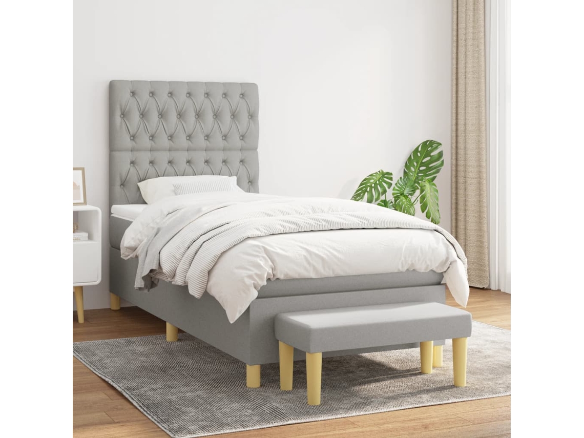 Cama Box Spring Con Colchón Tela Gris Claro 90x200 Cm
