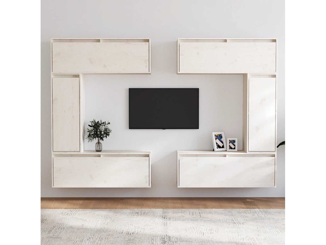 Mueble para TV de 6 piezas | Mueble para TV | Mueble para TV de madera maciza de pino blanco