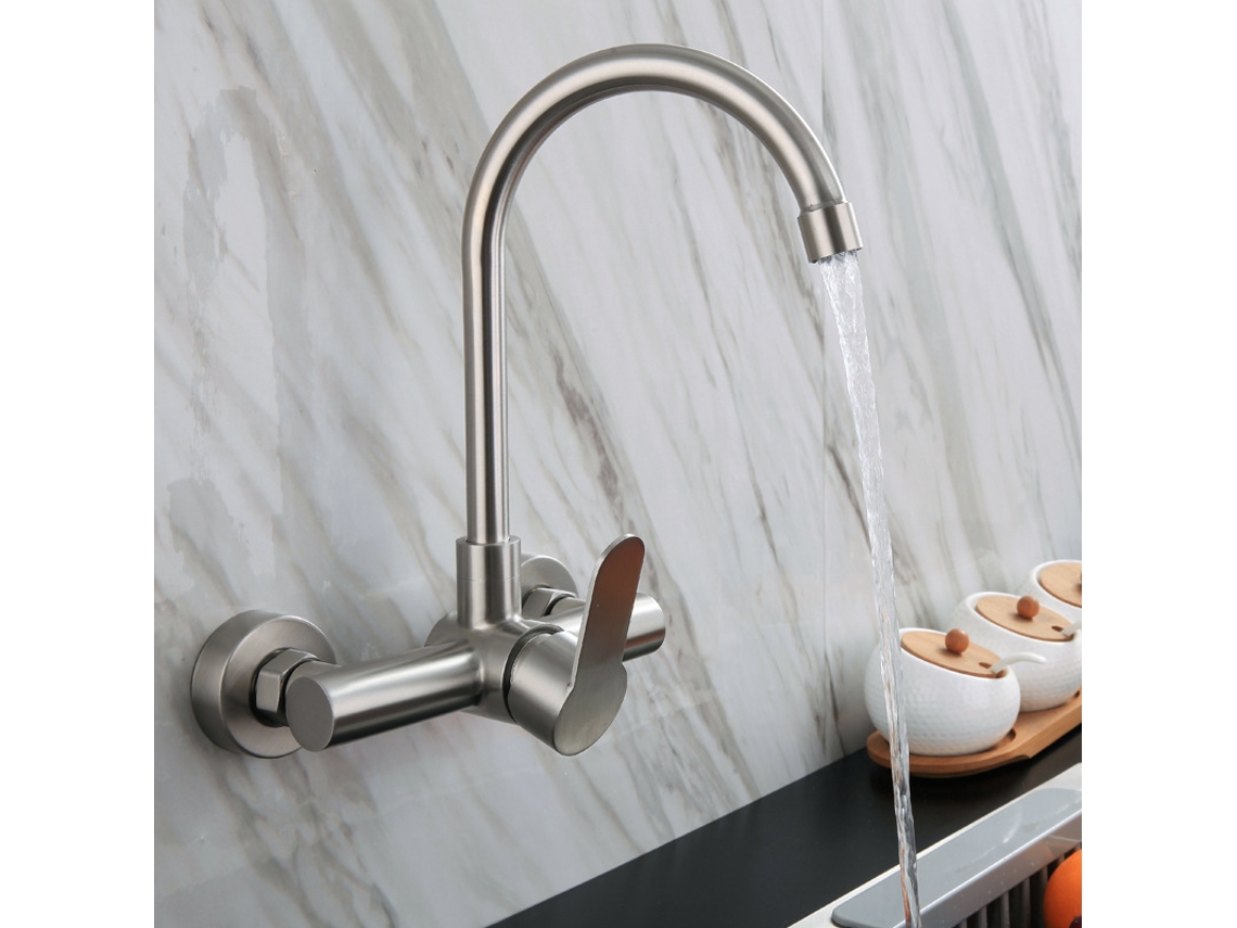 Grifo de cocina de acero inoxidable 304 con acabado de arce, montaje en pared, con revestimiento Sy.