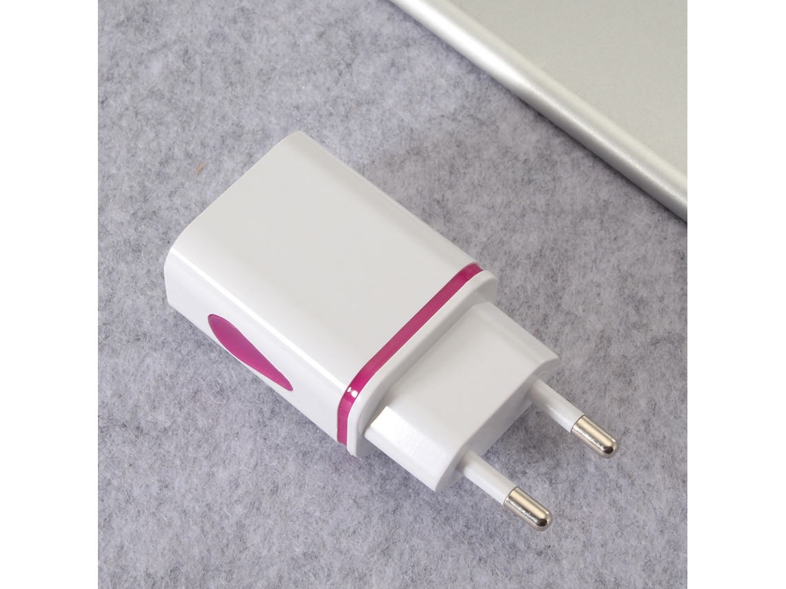 Cargador De Pared Usb Con 2 Puertos Led Bloque De Carga Viaje 100-240v Conector Eu Morado