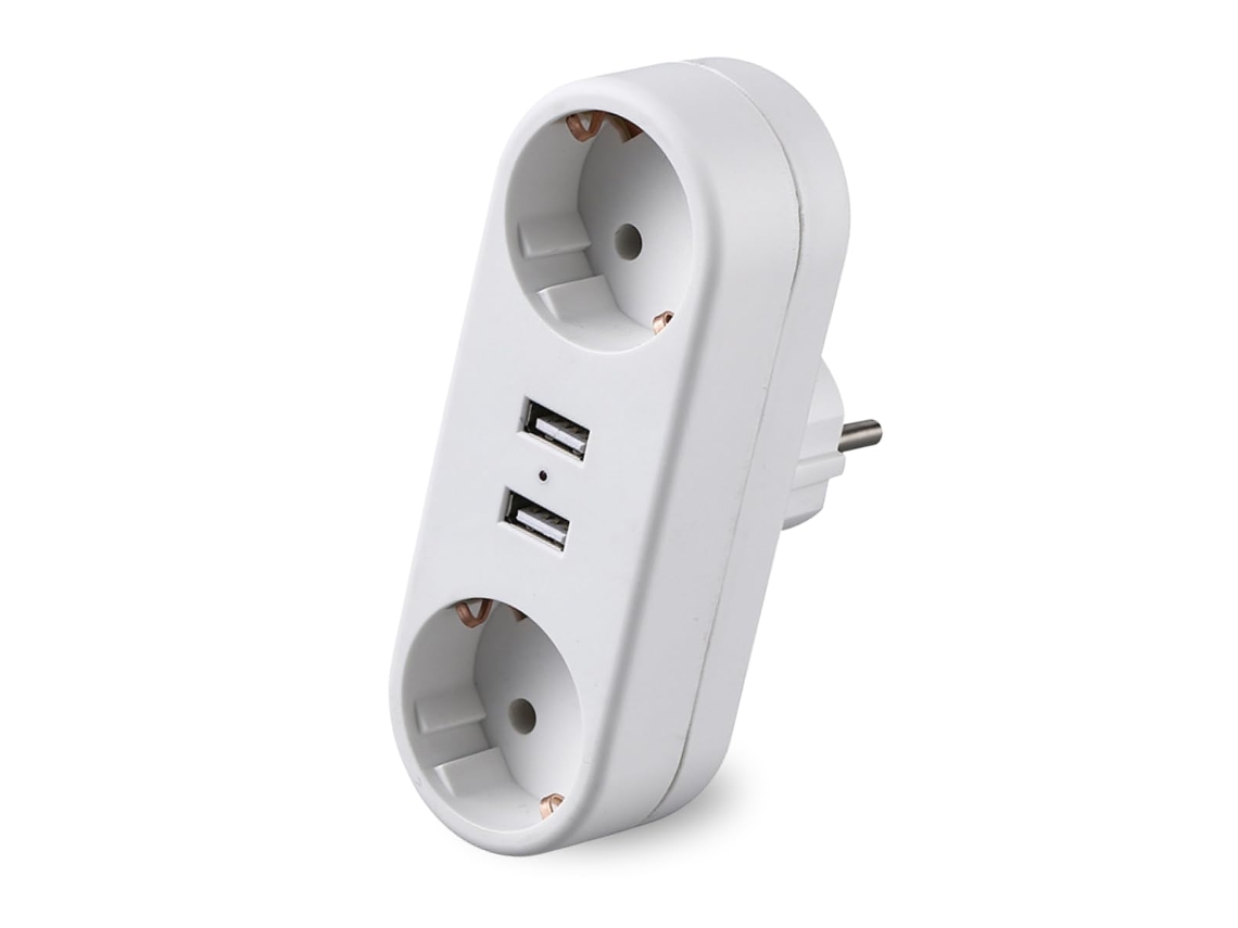 Extensão Plana 4-em-1 16a Com 3 Tomadas Alemãs E 2 Usb, De Parede Para Residência, Escritório E Cozinha.