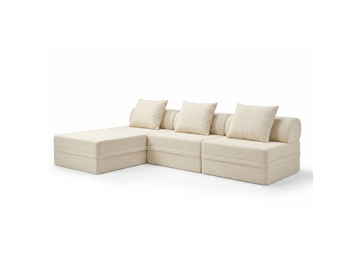 Sofá Modular 3+1+puff Convertible Bouclette Beige