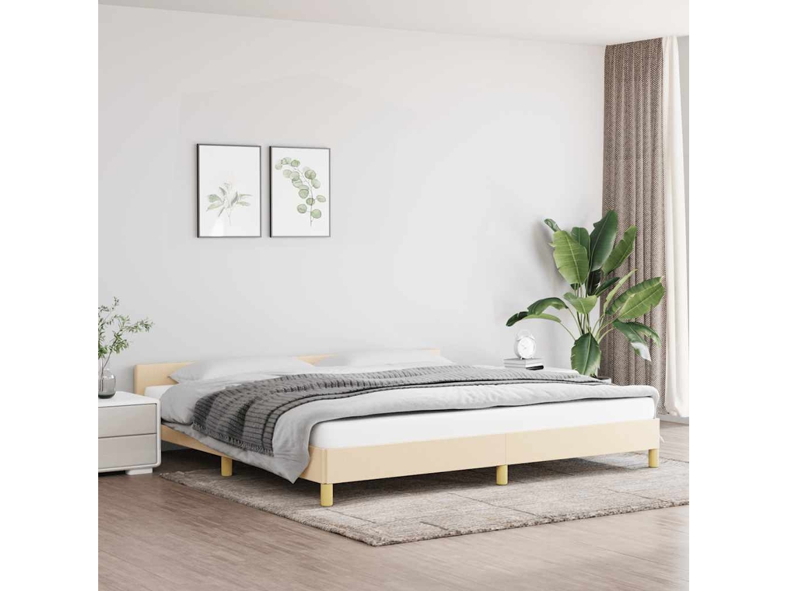 Cama Sin Colchón Tela Color Crema 200x200 Cm