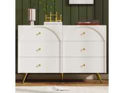 Cómoda Con 6 Cajones, Aparador/altillo Blanco Para Dormitorios Y Todas Las Zonas De Estar, Blanco Crema - Al 85/an 120/pr 40 Cm