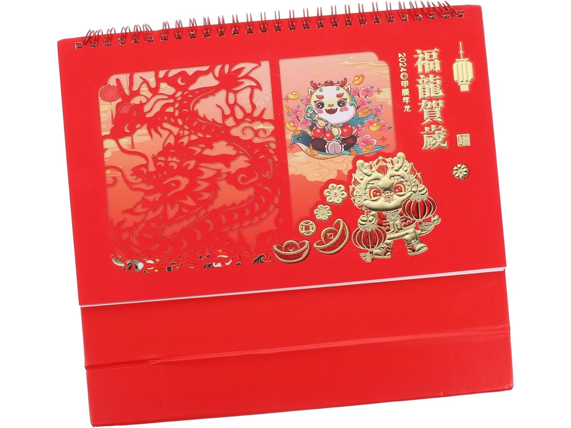Calendário De Mesa Anual Com Dragão Em Estilo Chinês, Mensal Estável E Decorativo Para Escritório E Casa.