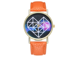 Reloj De Pareja De Cuero Pu Casual Con Dial Corazón Y Líneas Geométricas Naranja