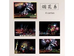 (fuegos Artificiales) Diy 4 Piezas Escena Nocturna Para Niños Arte Pintura Para Raspar Juguete Ciudad Arquitectura Paisaje