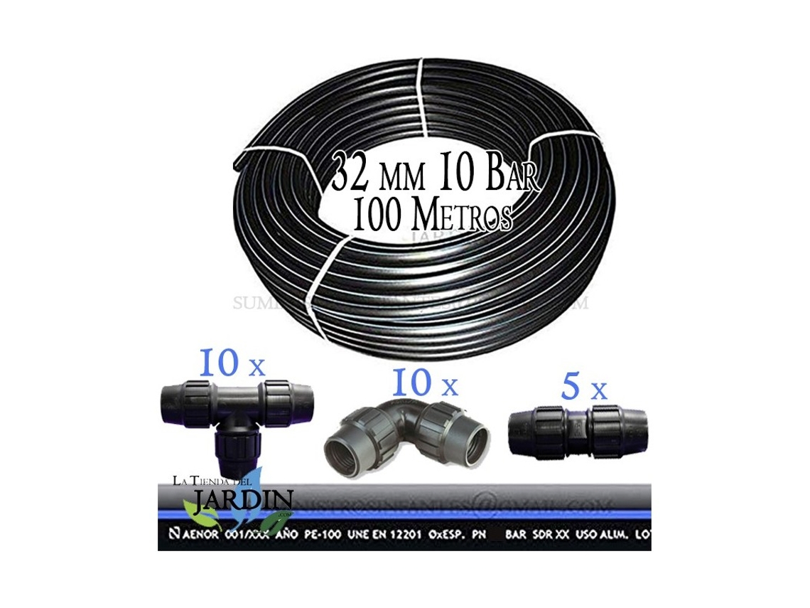 Tuberia Pe100 Alimentaria 32Mm 10 Bar 100 M Banda Azul Accesorios SUINGA