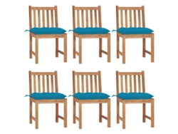 Sillas de jardín DKD Home Decor de 6 piezas con cojines, madera maciza de teca