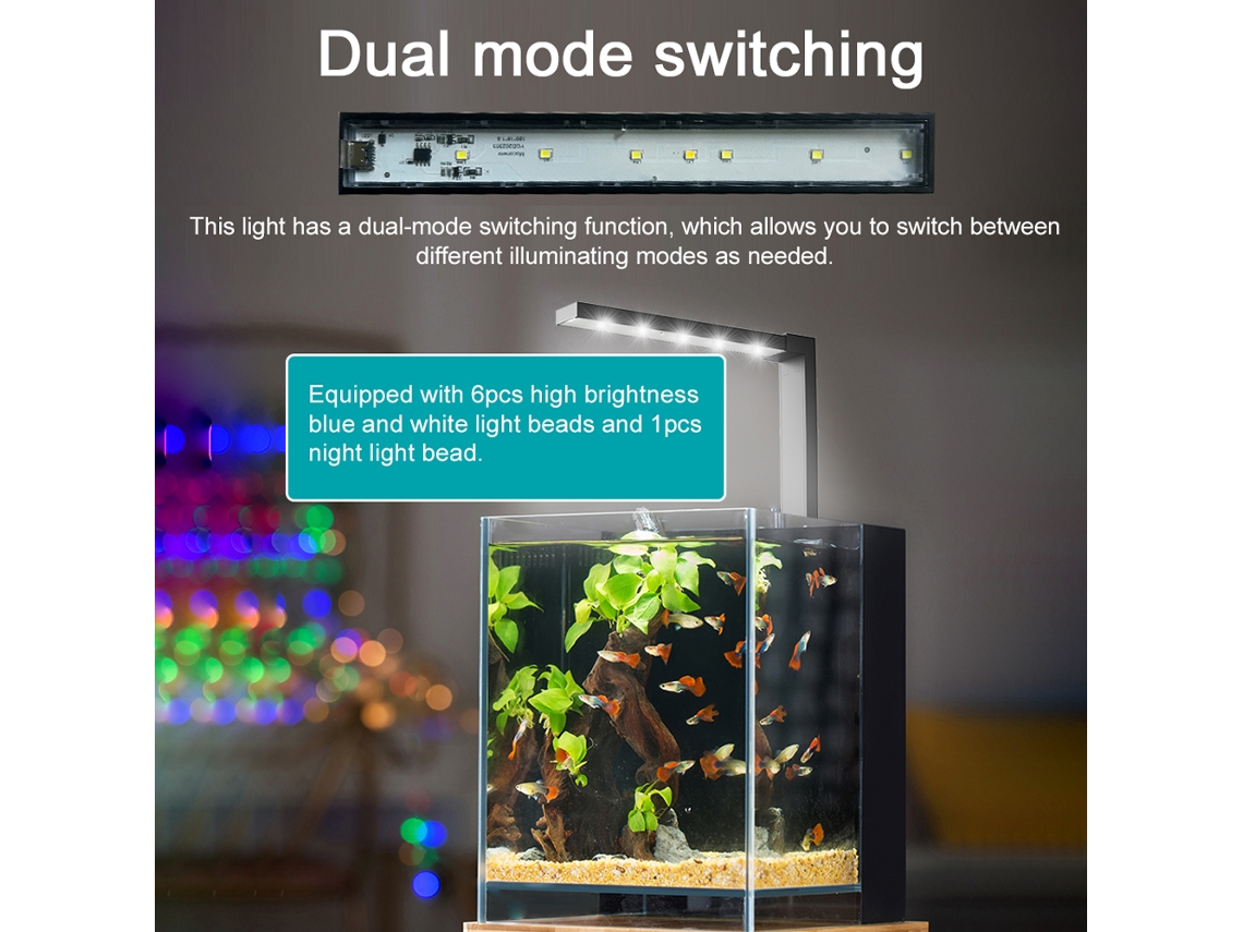 Lámpara Led De Mesa Para Peceras Con Doble Modo, Ideal Para Plantas Acuáticas Y Algas. Se Monta Con 3 Ventosas.